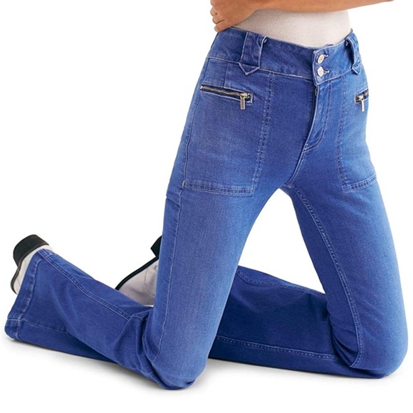 Free People Layla Women's Dark Wash High Waist Wide Leg Flare Jeans - Picture 4 of 9